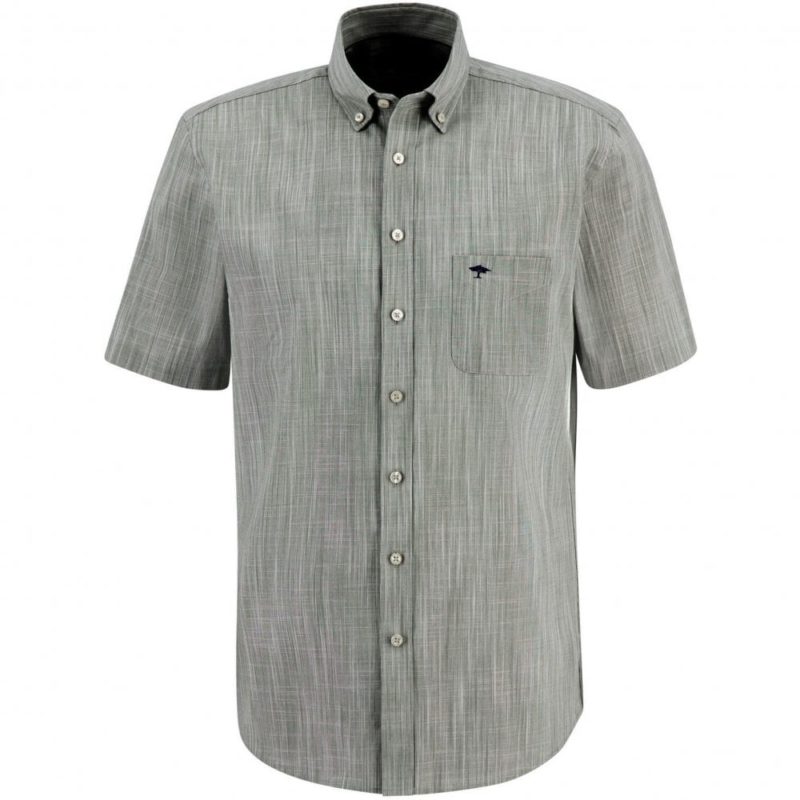 Fynch Hatton Supersoft Cotton Solid Slub Short Sleeve Shirt (Dusty Olive) | 1
