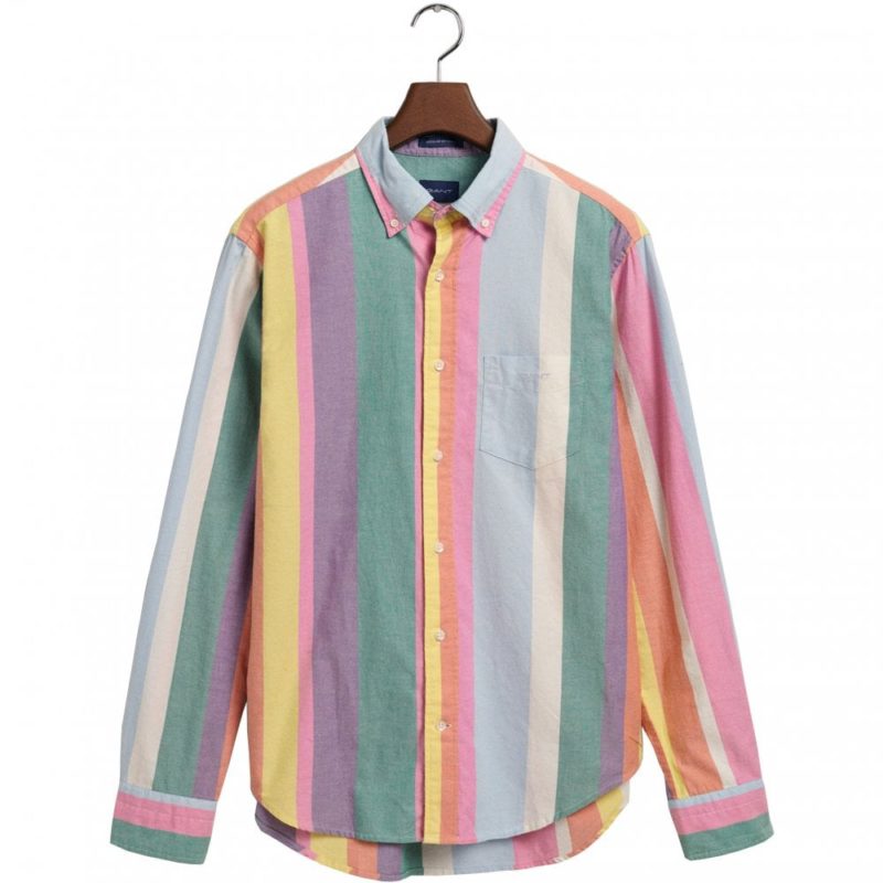 Gant Men's Regular Fit Multi Stripe Oxford Shirt - (Perky Pink) | 1