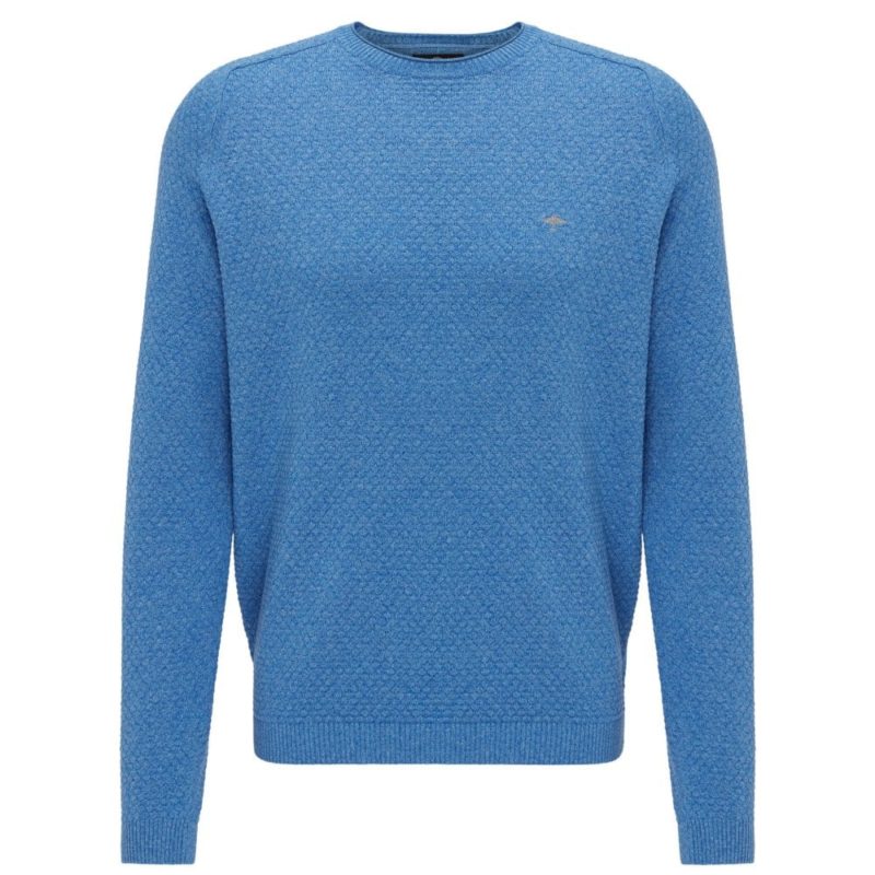 Fynch Hatton Steelblue Moulinee Pattern Crew Neck Sweater (Blue) | 1