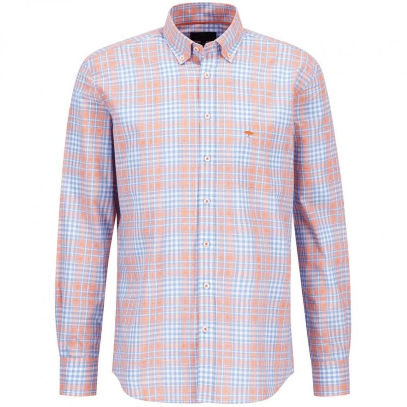 Fynch Hatton Supersoft Cotton Check Shirt (Light Sky) | 1