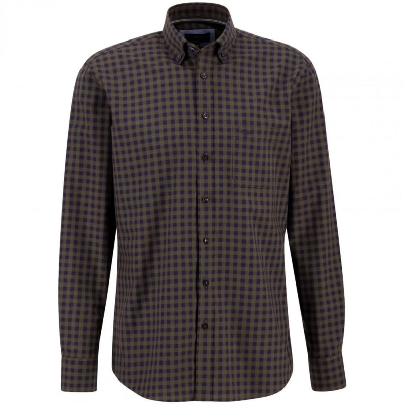 Fynch Hatton Supersoft Cotton Shirt (Green Check) | 1