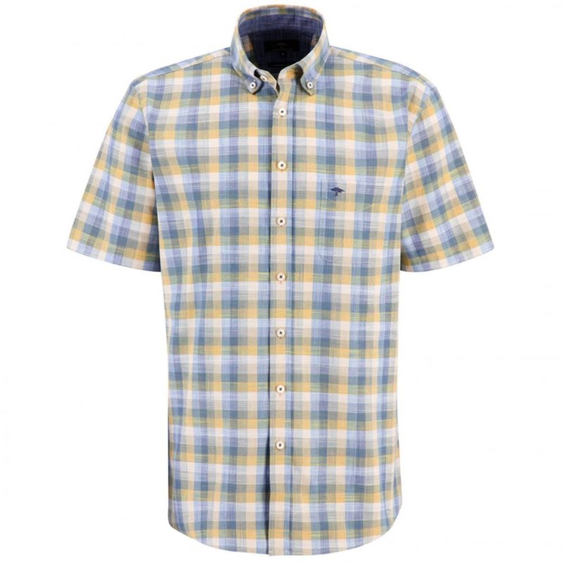 Fynch Hatton Supersoft Cotton Summer Slub Check Shirt (Yellow) | 1