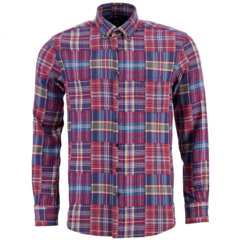 Fynch Hatton Premium Flannel Patchwork Check Shirt (Red Check) | 1