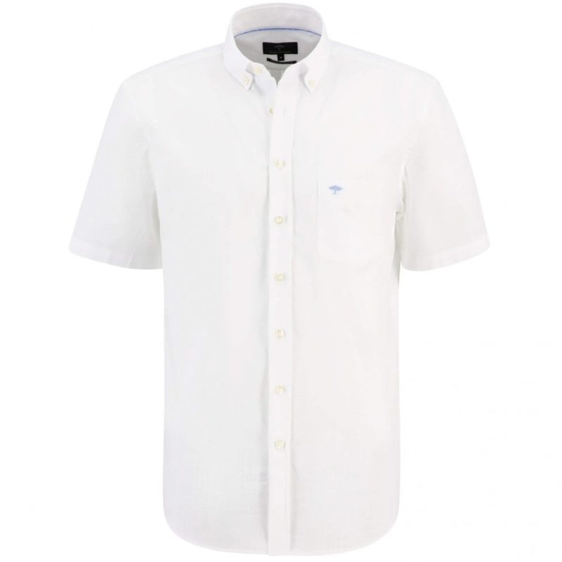 Fynch Hatton Supersoft Cotton Solid Slub Short Sleeve Shirt (White) | 1