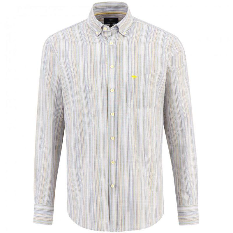 Fynch Hatton Supersoft Cotton Stripe Shirt (Soft Sun) | 1