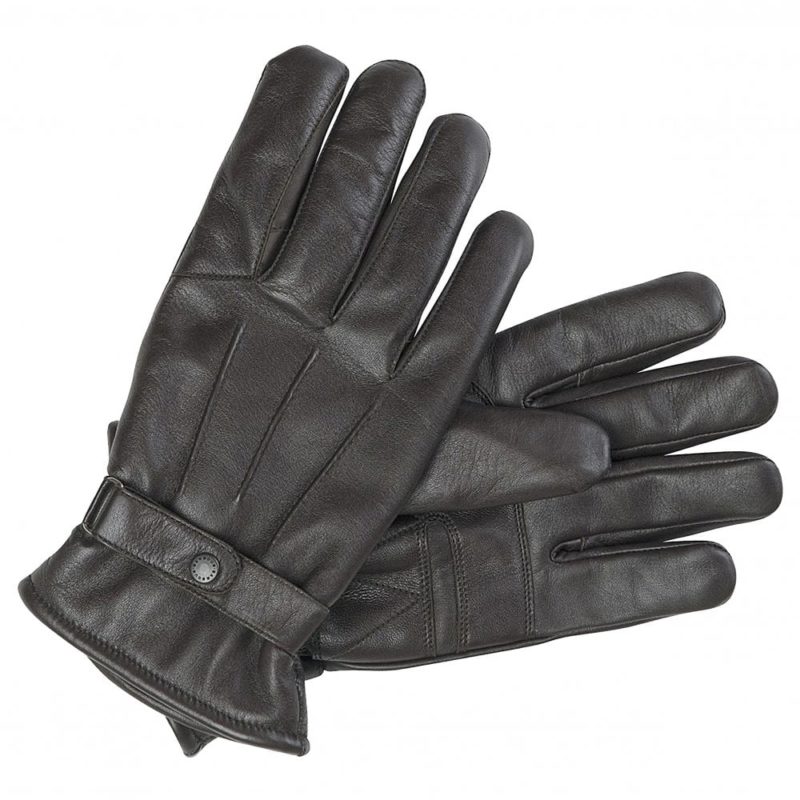 Barbour Insulated Burnished Leather Gloves (Dark Brown) | 1