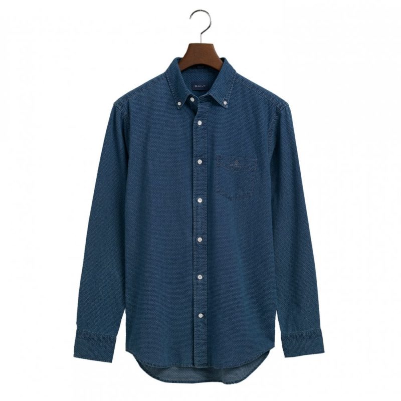 Gant Men's Regular Fit Jacquard Dot Shirt - (Indigo) | 1