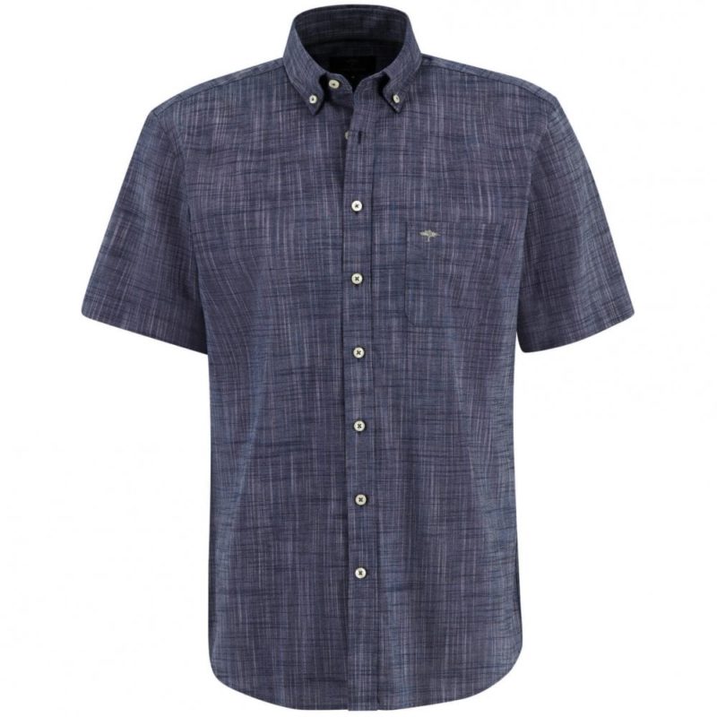 Fynch Hatton Supersoft Cotton Solid Slub Short Sleeve Shirt (Blue) | 1