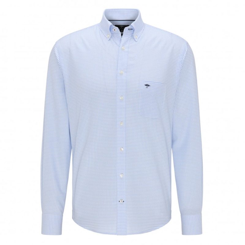 Fynch Hatton Supersoft Oxford Check Shirt (Light Blue) | 1