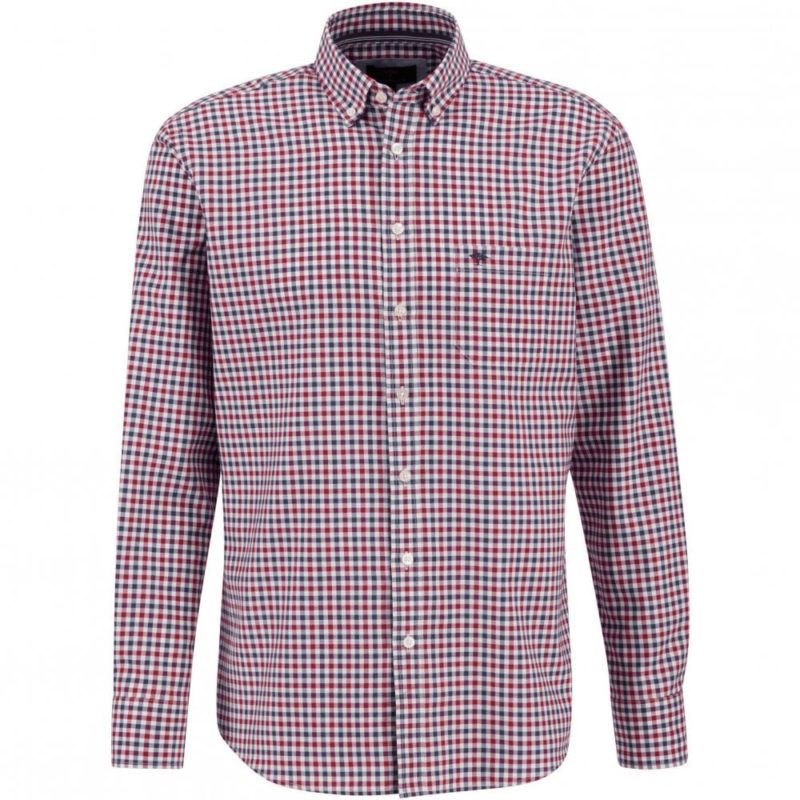 Fynch Hatton Supersoft Cotton Oxford Combi Check Shirt (Red/Navy) | 1