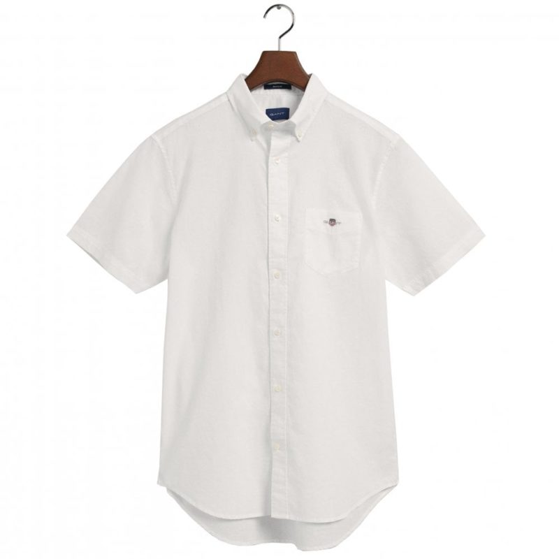 Gant Men's Regular Fit Cotton Linen Short Sleeve Shirt - (White) | 1