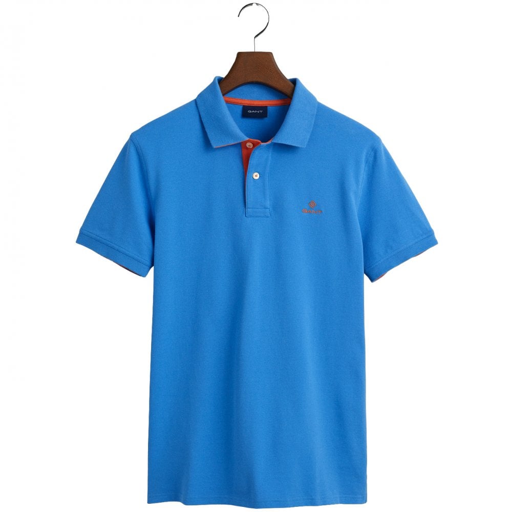Gant Contrast Collar Pique Polo Shirt (Day Blue) | 4