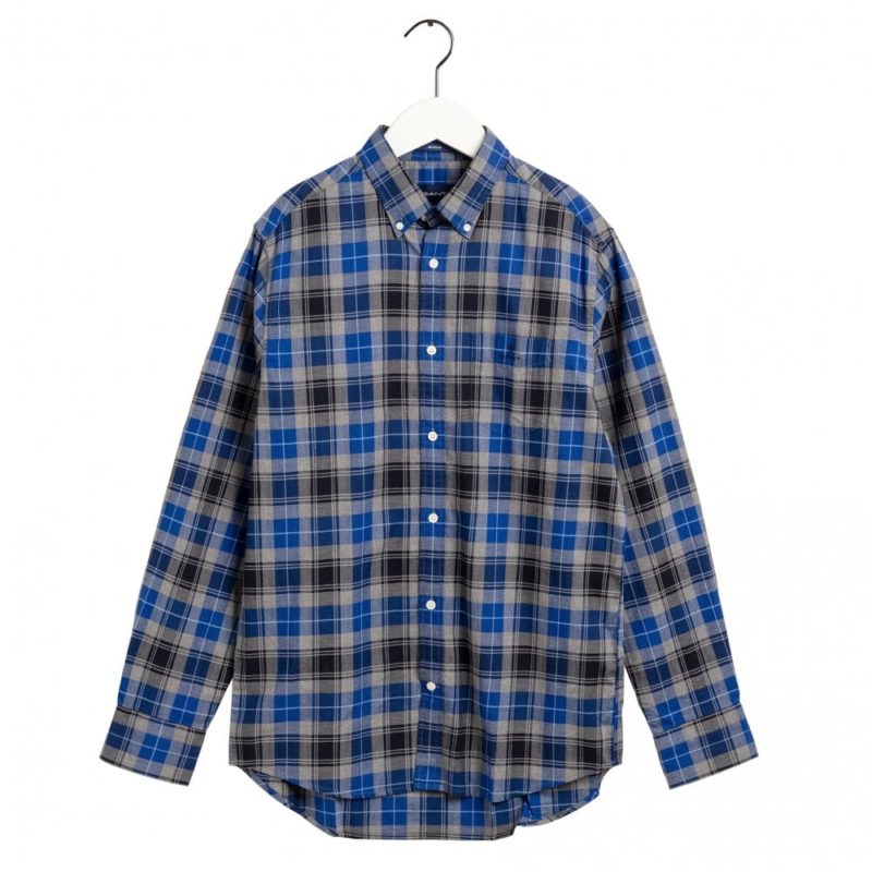 Gant Men's Regular Fit Melange Herringbone Check Shirt - (Crisp Blue) | 1