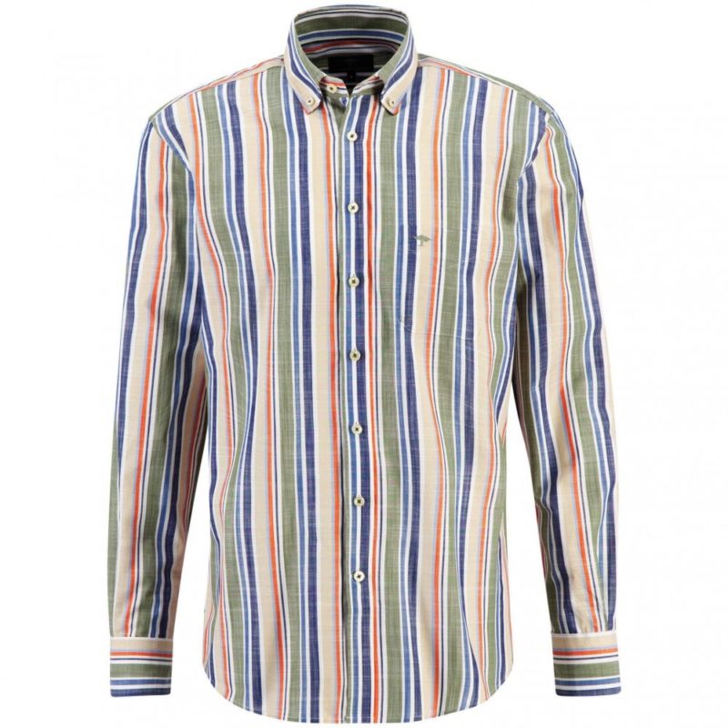 Fynch Hatton Supersoft Cotton Stripe Shirt (Dusty Olive) | 1