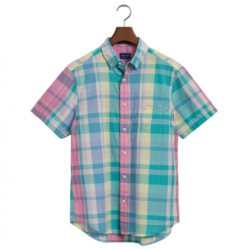 Gant Men's Regular Fit Colourful Madras Short Sleeve Check Shirt - (Perky Pink) | 1