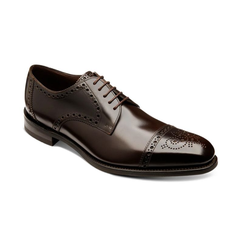 Loake Men's Eldon Polished Leather Derby Shoe - (Dark Brown) | 1