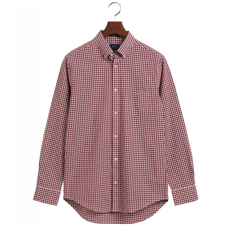 Gant Men's Regular Fit Broadcloth Gingham Check Shirt - (Maroon Check) | 1