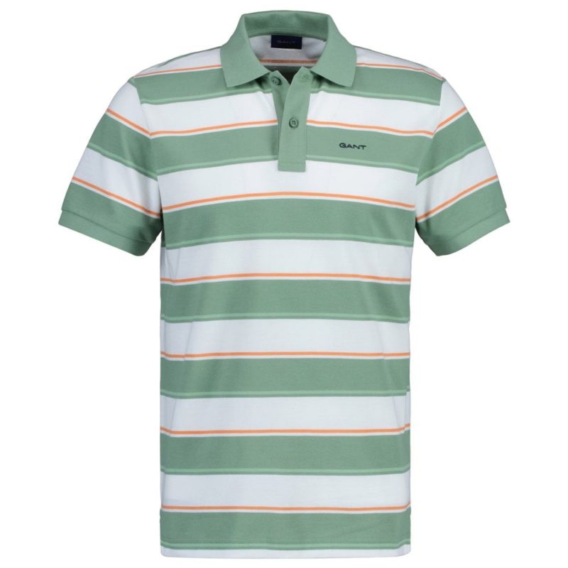 Gant Men's Multi Stripe Pique Polo Shirt - (Kalamata Green) | 1