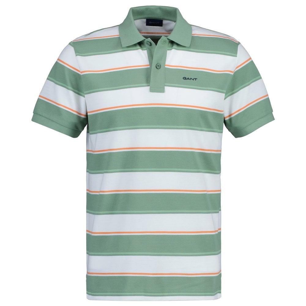 Gant Men's Multi Stripe Pique Polo Shirt - (Kalamata Green) | 5