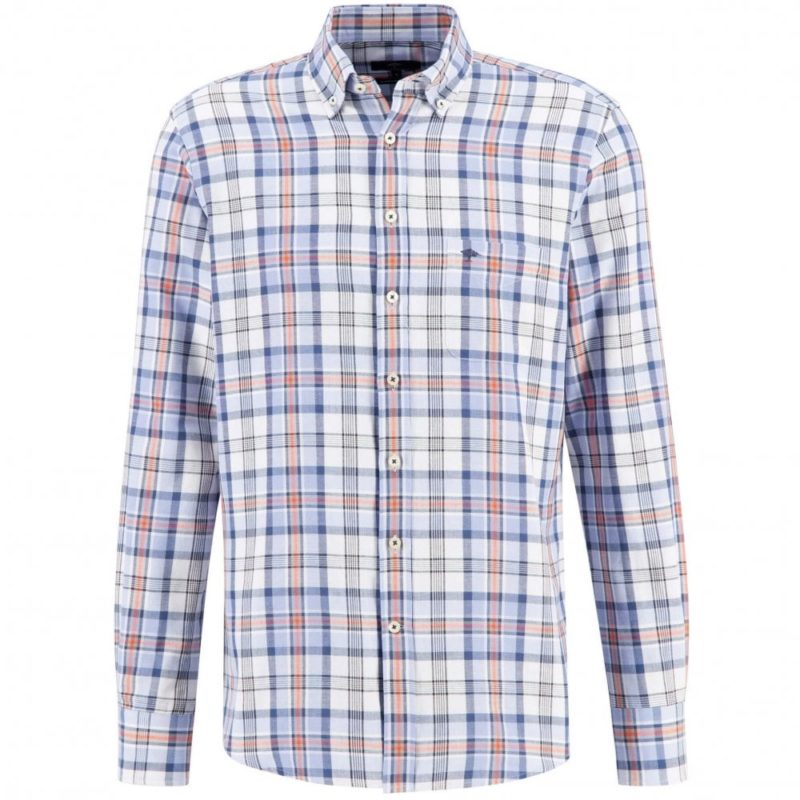 Fynch Hatton Supersoft Cotton Check Shirt (Light Sky) | 1