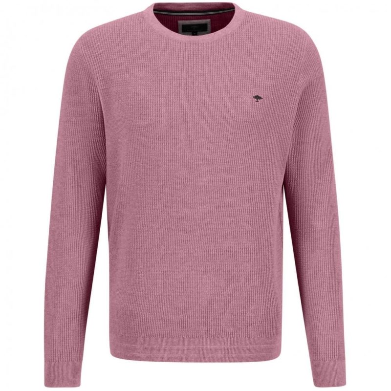 Fynch Hatton Superfine Cotton Structure Crew Neck Sweater (Pink) | 1