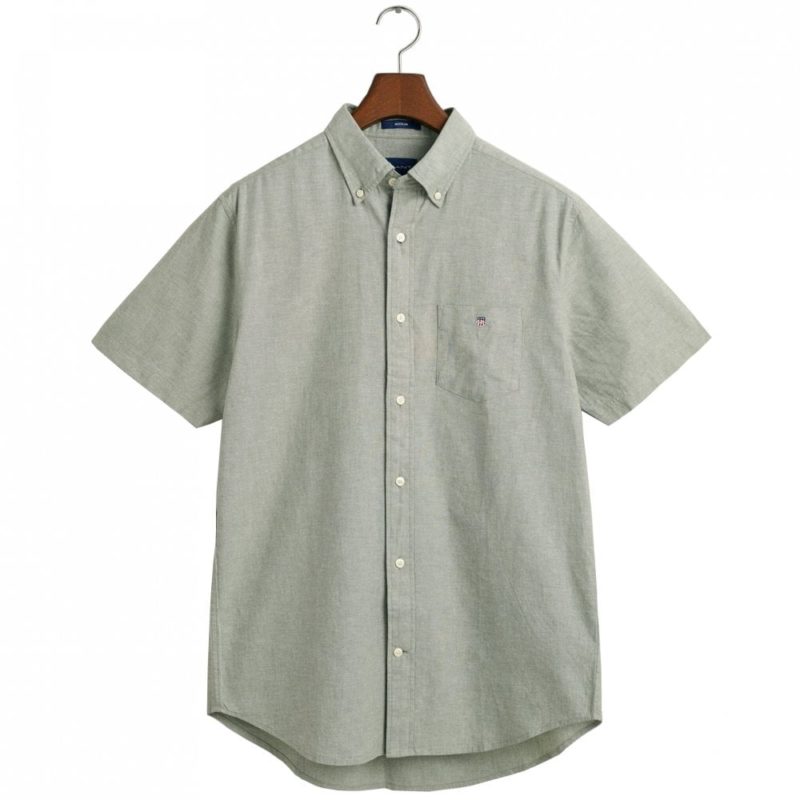 Gant Men's Regular Fit Cotton Linen Short Sleeve Shirt - (Kalamata Green) | 1