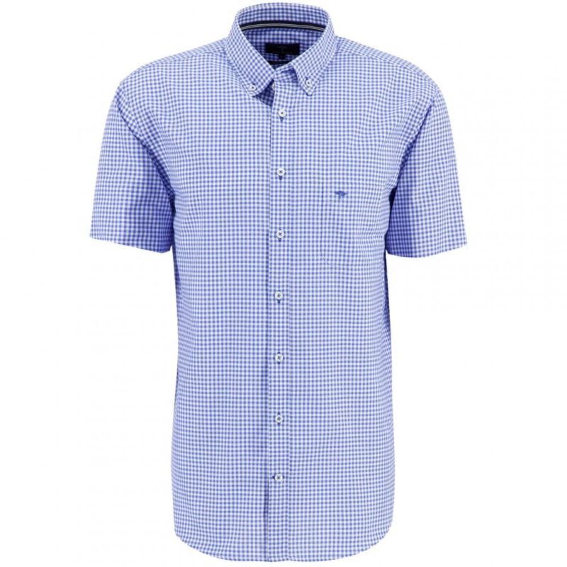 Fynch Hatton Supersoft Cotton Vichy Check Shirt (Blue) | 1