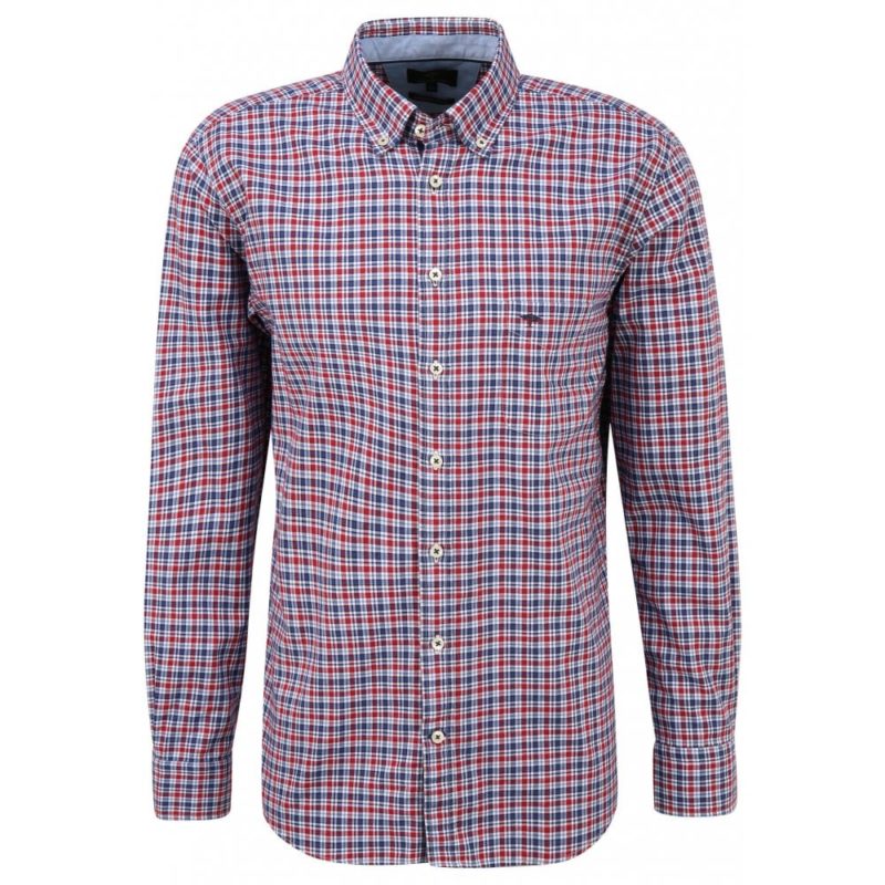 Fynch Hatton Supersoft Oxford Check Shirt (Red) | 1