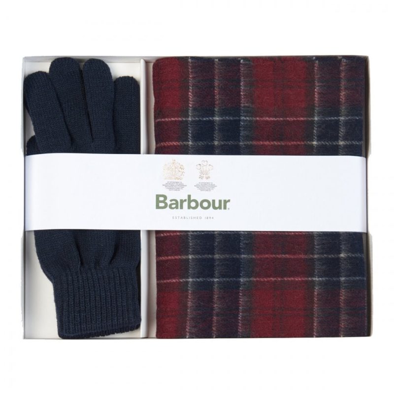 Barbour Tartan Scarf & Glove Gift Set - (Cordovan Red) | 1