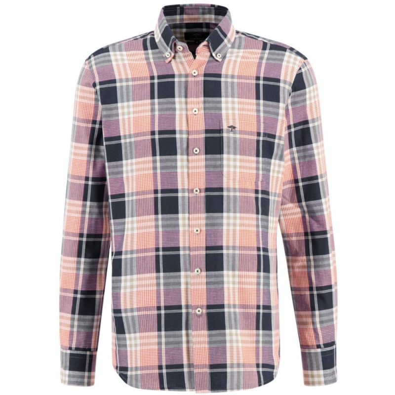 Fynch Hatton Supersoft Cotton Check Shirt (Navy) | 1