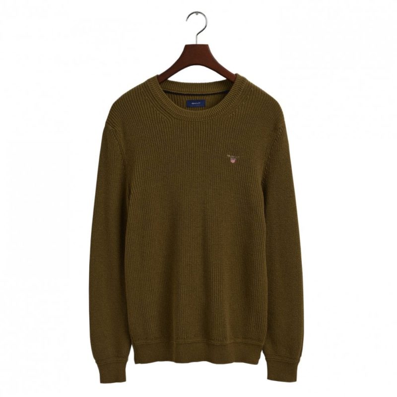 Gant Men's Cotton wool Ribbed Crew Neck Sweater - (Green) | 1
