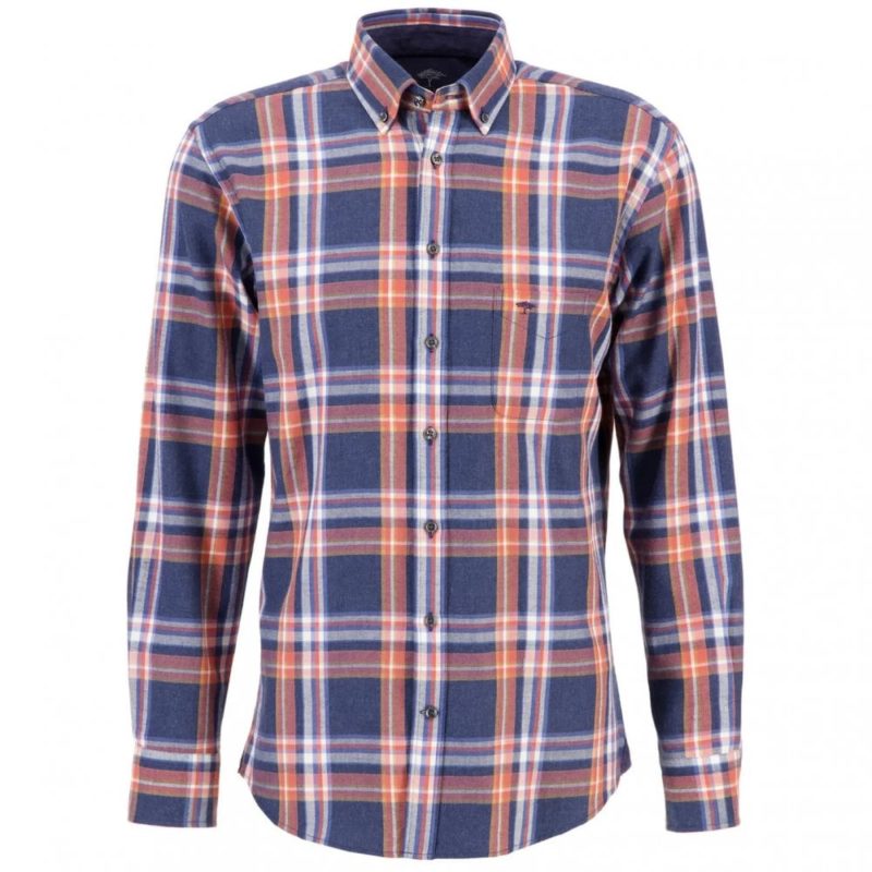 Fynch Hatton Flannel Check Shirt (Navy Check) | 1