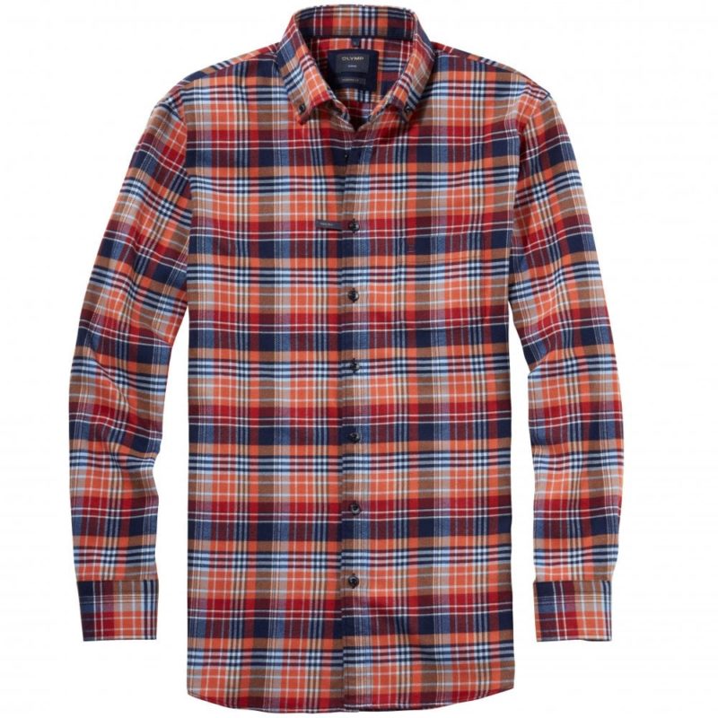 Olymp Men's Modern Fit Two-Ply Casual Flannel Shirt - (Orange) | 1