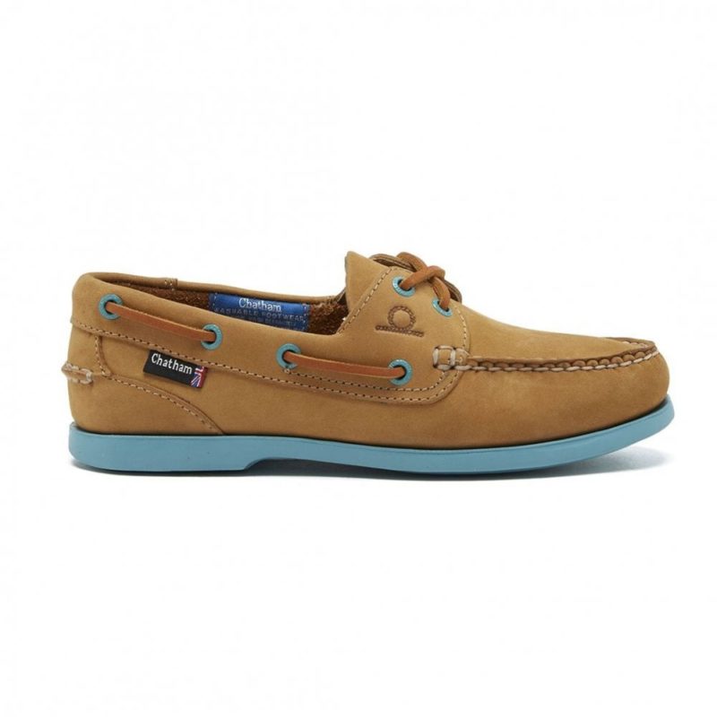 Chatham Women's Pippa II G2 Leather Boat Shoes - Tan/turquoise | 1