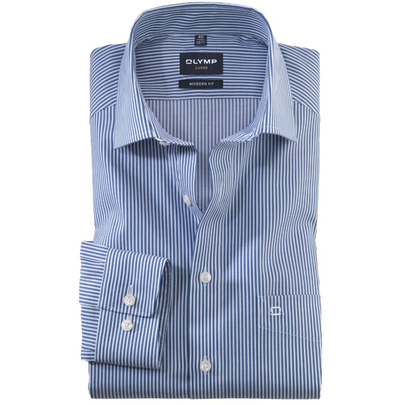 Olymp Men's Luxor Modern Fit Stripe Shirt - (Blue) | 1