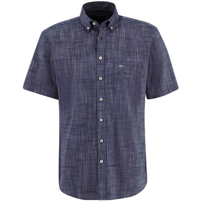 Fynch Hatton Men's Supersoft Cotton Solid Slub Short Sleeve Shirt - (Blue) | 1
