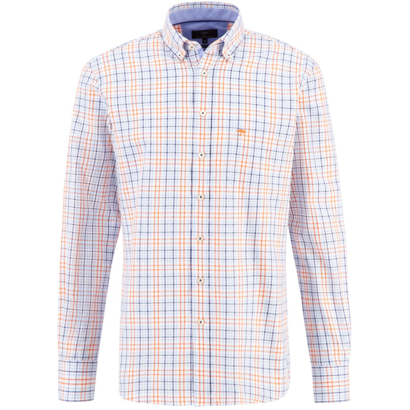 Fynch Hatton Men's Supersoft Cotton Structure Check Shirt - (Orange) | 1