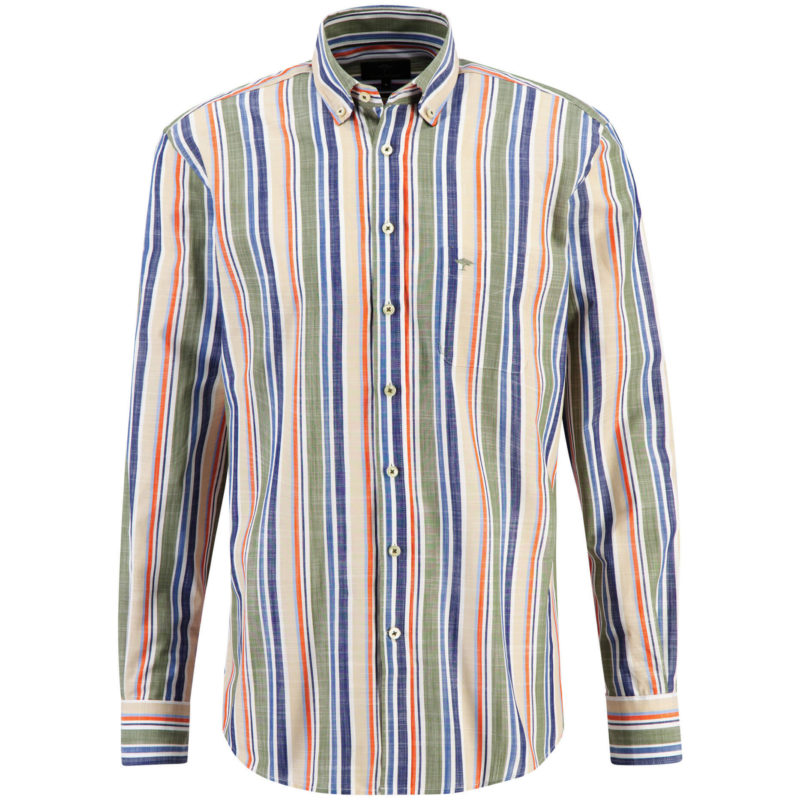 Fynch Hatton Men's Supersoft Cotton Stripe Shirt - (Dusty Olive) | 1