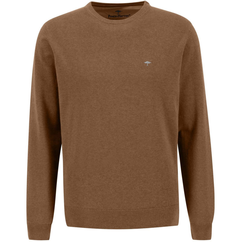 Fynch-Hatton Men's Superfine 3 Ply Cotton Crew Neck Sweater - (Walnut) | 1