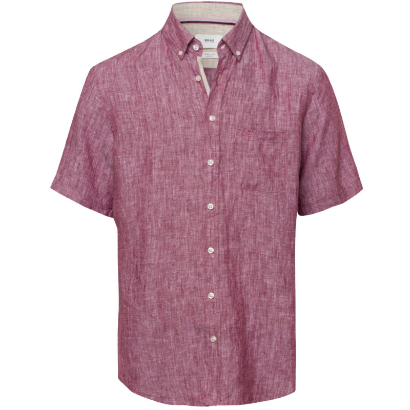 Brax Men's Dan Solid Linen Short Sleeve Shirt - (Red) | 1