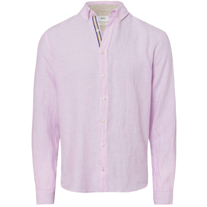 Brax Men's Dirk Plain Linen Shirt - (Pink) | 1