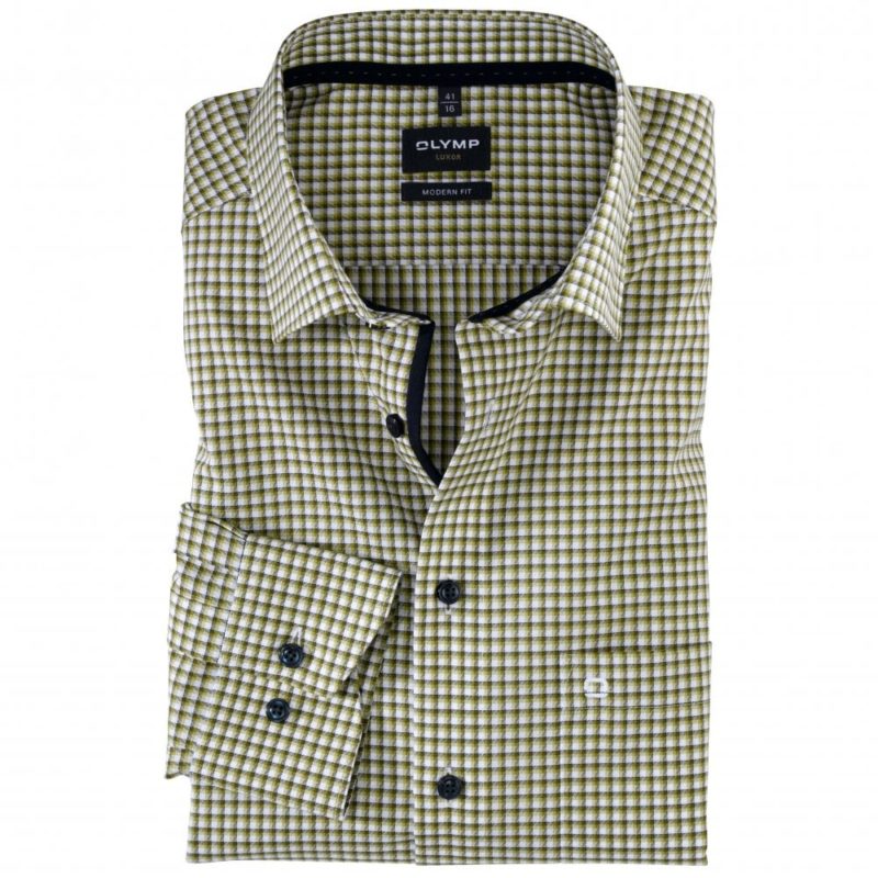 Olymp Men's Luxor Modern Fit Under Button-Down Shirt - (Green Check) | 1