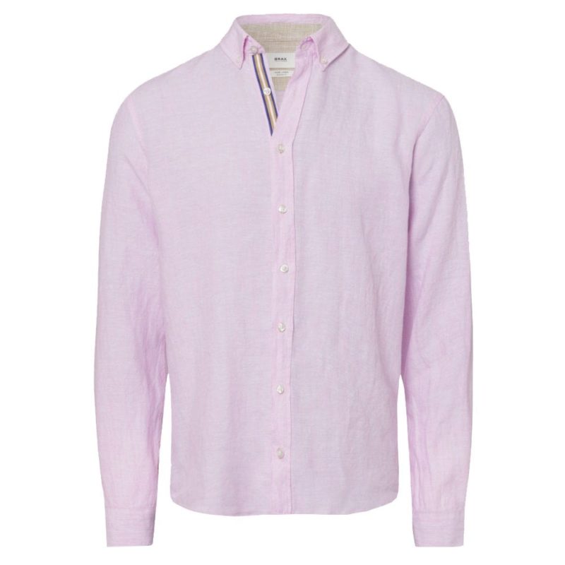 Brax Dirk Plain Linen Shirt (Pink) | 1