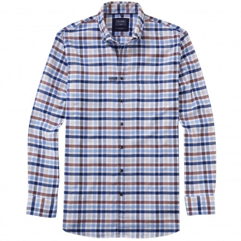 Olymp Modern Fit Two-Ply Casual Flannel Shirt (Blue) | 1
