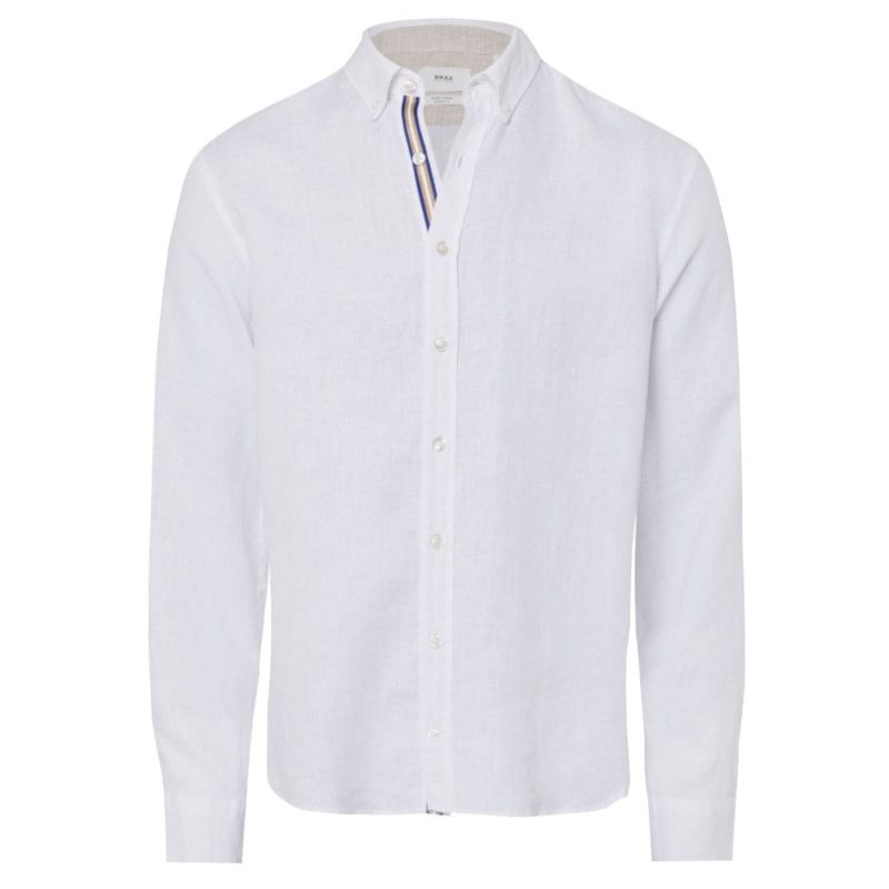 Brax Dirk Solid Linen Shirt (White) | 1