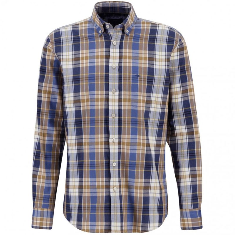 Fynch Hatton Supersoft Cotton Check Shirt (Blue/Brown) | 1