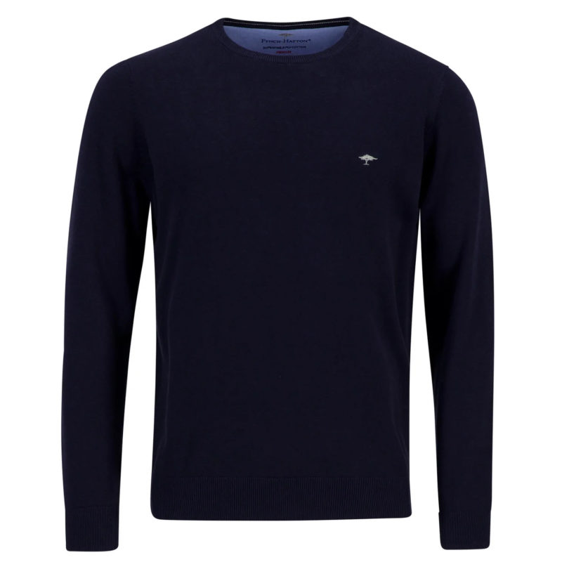 Fynch-Hatton Superfine 3 Ply Cotton Crew Neck Sweater - (Navy) | 1