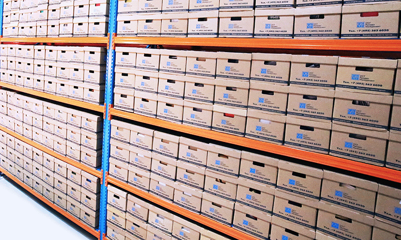 Shoes stacked in warehouse