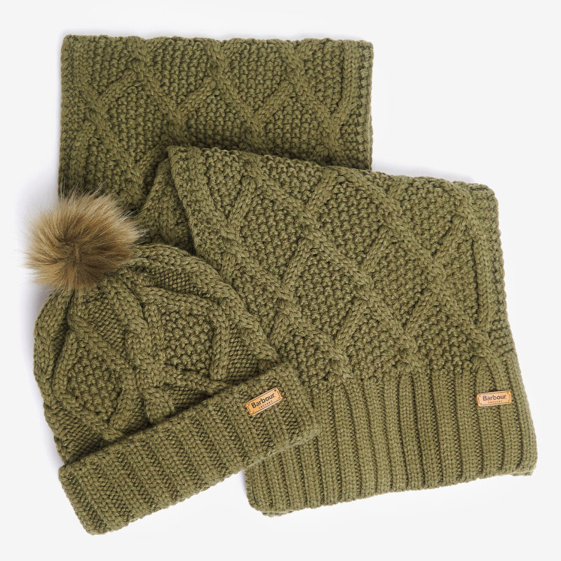 Barbour Women's Ridley Beanie & Scarf Gift Set - (Olive) | 1