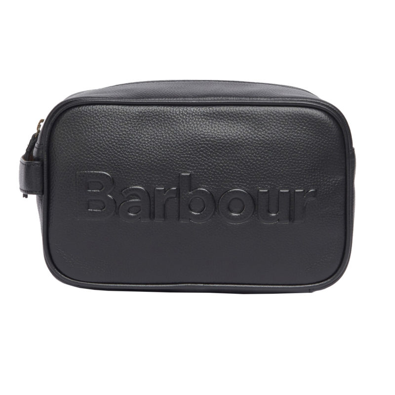 Barbour Debossed Logo Leather Wash Bag - (Black) | 1